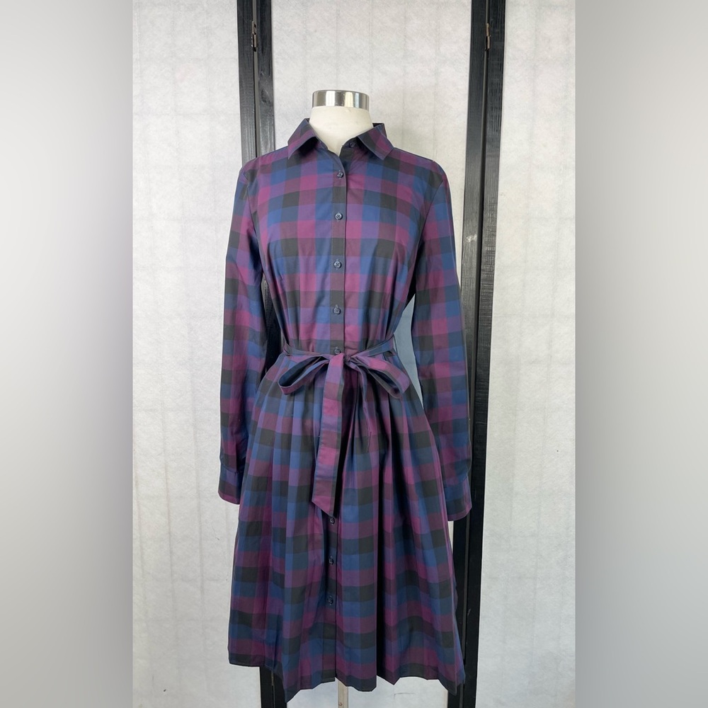 Brooks Brothers Navy and Purple Plaid Long Sleeve Dress